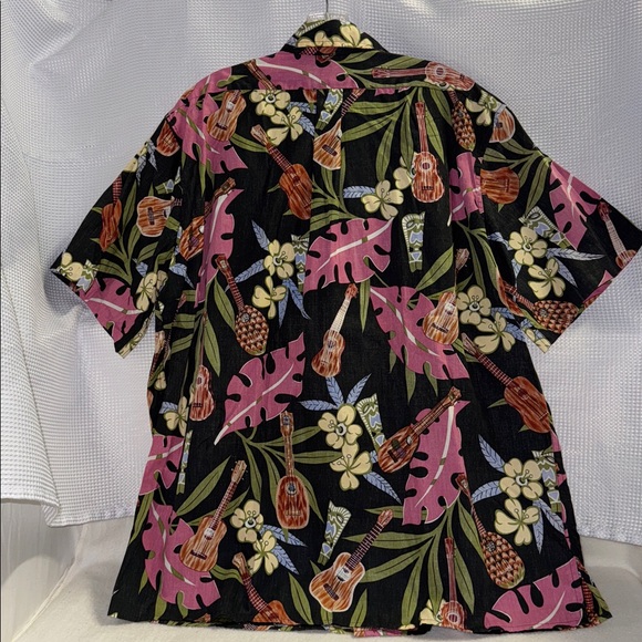 Reyn Spooner Hawaiian Aloha Shirt Black Floral Ukulele Tiki 100% Cotton Sz XL - Picture 8 of 10